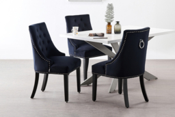 Velvet Dining Chair Set with Knocker Back - Plush Upholstered, Wooden Legs, 1/2/4/6 Seater, Modern Classic - thumbnail 1