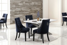 Velvet Dining Chair Set with Knocker Back - Plush Upholstered, Wooden Legs, 1/2/4/6 Seater, Modern Classic - thumbnail 2