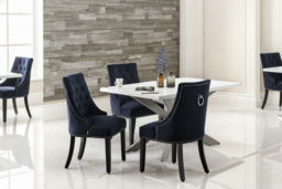 Velvet Dining Chair Set with Knocker Back - Plush Upholstered, Wooden Legs, 1/2/4/6 Seater, Modern Classic - thumbnail 6