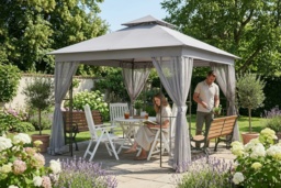 3x3m Steel Double Roof Gazebo with Netting - Weather-Resistant, Modern Outdoor Shelter