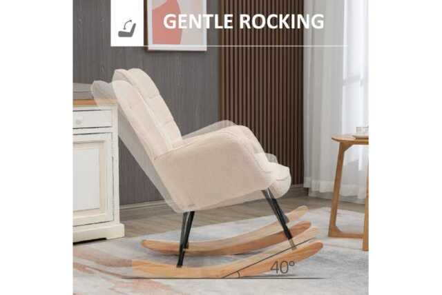 Ergonomic Wingback Rocking Chair - Plush Fleece Upholstery - Beige - 120kg Capacity - Modern Nursery & Lounge Seat - image 1