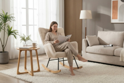 Ergonomic Wingback Rocking Chair - Plush Fleece Upholstery - Beige - 120kg Capacity - Modern Nursery & Lounge Seat - thumbnail 6