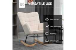 Ergonomic Wingback Rocking Chair - Plush Fleece Upholstery - Beige - 120kg Capacity - Modern Nursery & Lounge Seat - thumbnail 4