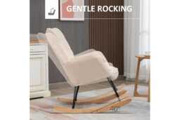 Ergonomic Wingback Rocking Chair - Plush Fleece Upholstery - Beige - 120kg Capacity - Modern Nursery & Lounge Seat