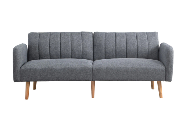 Grey Fabric 2-Seater Click Clack Sofa Bed - Modern Split Back, Space-Saving Design - image 1