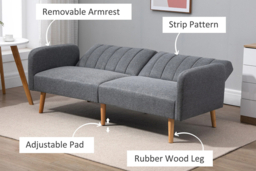 Grey Fabric 2-Seater Click Clack Sofa Bed - Modern Split Back, Space-Saving Design - thumbnail 8