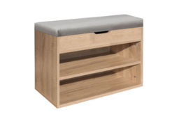 Wooden Shoe Storage Rack with Double Shelf & Ottoman Seat - Compact Hallway Organiser - thumbnail 3