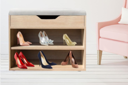 Wooden Shoe Storage Rack with Double Shelf & Ottoman Seat - Compact Hallway Organiser - thumbnail 8