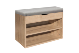 Wooden Shoe Storage Rack with Double Shelf & Ottoman Seat - Compact Hallway Organiser - thumbnail 7