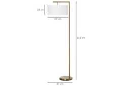 Modern Linen Floor Lamp - Tall Gold Reading Light, Freestanding, White Shade - thumbnail 1