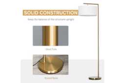 Modern Linen Floor Lamp - Tall Gold Reading Light, Freestanding, White Shade - thumbnail 4