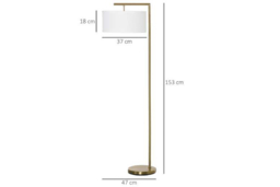 Modern Linen Floor Lamp - Tall Gold Reading Light, Freestanding, White Shade - thumbnail 5