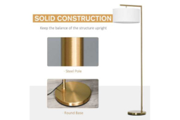 Modern Linen Floor Lamp - Tall Gold Reading Light, Freestanding, White Shade - thumbnail 8