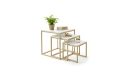 3pc Industrial Nesting Coffee Table Set with Woodgrain Tops & Metal Frame - 3 Colours
