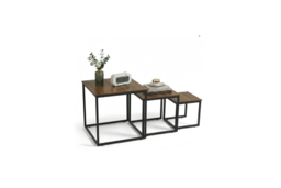 3pc Industrial Nesting Coffee Table Set with Woodgrain Tops & Metal Frame - 3 Colours - thumbnail 7