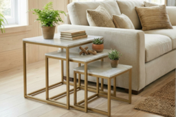 3pc Industrial Nesting Coffee Table Set with Woodgrain Tops & Metal Frame - 3 Colours - thumbnail 6