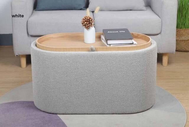 Merida Boucle Upholstered Ottoman with Reversible Tray Lid - Bedroom Storage, Grey or White, Fully Assembled - image 1