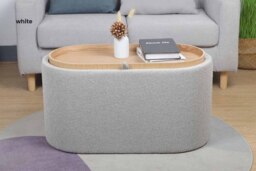Merida Boucle Upholstered Ottoman with Reversible Tray Lid - Bedroom Storage, Grey or White, Fully Assembled - thumbnail 1
