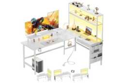 EcoFurnix FSC Solid Wood Corner TV Stand with LED, Storage & Power - Contemporary 150cm - thumbnail 2