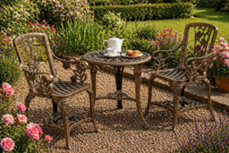 Bronze UV-stabilised PVC 3-Piece Rose Bistro Set - Weather-Resistant Outdoor Garden Furniture - thumbnail 4