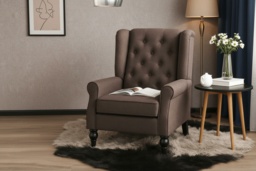 HOMCOM Classic Retro Wingback Armchair - Brown Upholstered, Solid Wood, Vintage-Modern Accent Seating