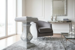 Silver Mirrored Side Table with Crushed Diamond Glitter - Contemporary Accent Furniture, Easy-Clean, 40x60cm - thumbnail 4