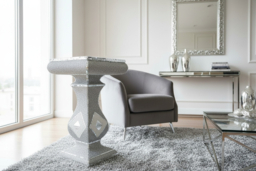 Silver Mirrored Side Table with Crushed Diamond Glitter - Contemporary Accent Furniture, Easy-Clean, 40x60cm - thumbnail 6
