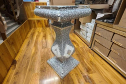 Silver Mirrored Side Table with Crushed Diamond Glitter - Contemporary Accent Furniture, Easy-Clean, 40x60cm - thumbnail 7