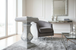 Silver Mirrored Side Table with Crushed Diamond Glitter - Contemporary Accent Furniture, Easy-Clean, 40x60cm - thumbnail 8