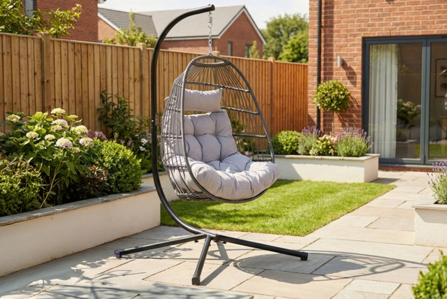 CLEARANCE! Stylish Dark Grey Hanging Egg Chair with Cushions - Over 2 Metres Tall! - image 1