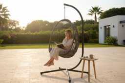 Luxury Hanging Egg Chair with Plush Cushion - 2 Colours - thumbnail 6