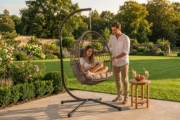 Luxury Hanging Egg Chair with Plush Cushion - 2 Colours - thumbnail 1