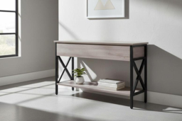 Rustic Narrow Console Table with Drawers and Open Shelves - Grey - thumbnail 6