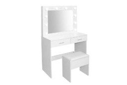 PRICE DROP! Seraphina White Contemporary Dressing Table & Stool Set with LED Mirror - 2 Storage Drawers, Space-Saving Bedroom Vanity - thumbnail 6