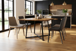 Wood-Grain Top Dining Table with Metal Base - thumbnail 6