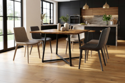 Wood-Grain Top Dining Table with Metal Base - thumbnail 2