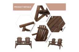 Weather-Resistant Fir Wood 2-Seater Garden Bench with Table - Slanted Patio Lounger, Carbonised Finish - thumbnail 3