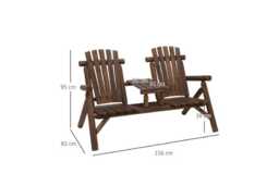 Weather-Resistant Fir Wood 2-Seater Garden Bench with Table - Slanted Patio Lounger, Carbonised Finish - thumbnail 2