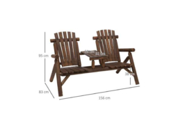Weather-Resistant Fir Wood 2-Seater Garden Bench with Table - Slanted Patio Lounger, Carbonised Finish - thumbnail 6