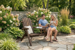 Weather-Resistant Fir Wood 2-Seater Garden Bench with Table - Slanted Patio Lounger, Carbonised Finish - thumbnail 5