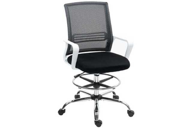 Ergonomic Mesh Office Draughtsman Chair - Adjustable Height, Lumbar Support, Foot Ring, Black, 120kg Capacity - image 1
