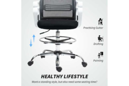 Ergonomic Mesh Office Draughtsman Chair - Adjustable Height, Lumbar Support, Foot Ring, Black, 120kg Capacity - thumbnail 8