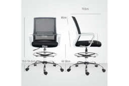 Ergonomic Mesh Office Draughtsman Chair - Adjustable Height, Lumbar Support, Foot Ring, Black, 120kg Capacity - thumbnail 7