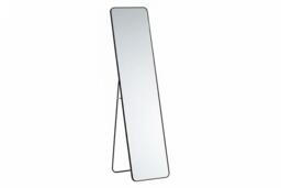 Rectangular Metal Floor Mirror with Rounded Corners and Black Frame