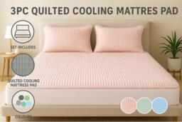 PRICE DROP! Hotel Quality Quilted Cooling Mattress Pad Set - 4 Sizes, 7 Colours, Breathable Polyester - thumbnail 2