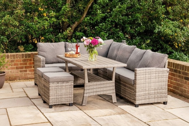 St Lucia 7 Seater Mixed Grey Rattan Dining Set - Weather-Resistant Outdoor Sofa Suite - image 1