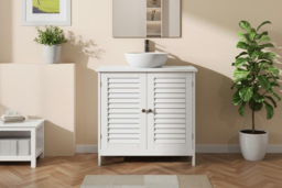 PRICE DROP! Classic Under Sink Bathroom Cabinet with Double Ventilated Shutter Doors - thumbnail 7