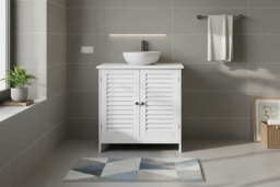 PRICE DROP! Classic Under Sink Bathroom Cabinet with Double Ventilated Shutter Doors - thumbnail 2