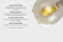 Droplet Glass Pendant Light with Amber Shade - thumbnail 3