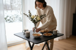 Classic Black Folding Dining Table, Retro Design, Easy Storage & Use - thumbnail 6